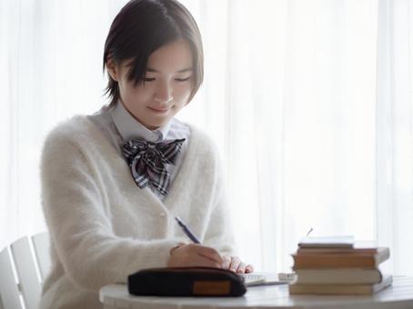 Image of high school girls studying, preparatory school, girls high school student, schoolgirl, JPG