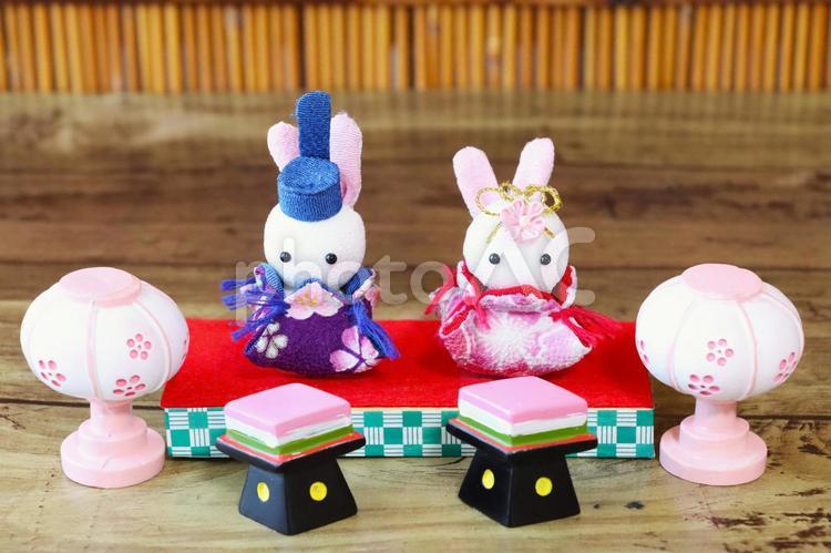 かわいいちりめん細工のうさぎ雛 春,ひな祭り,お雛様の写真素材