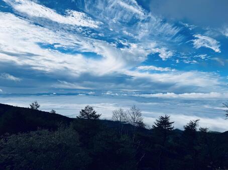 秋の雲海 雲海,青空,雲の写真素材