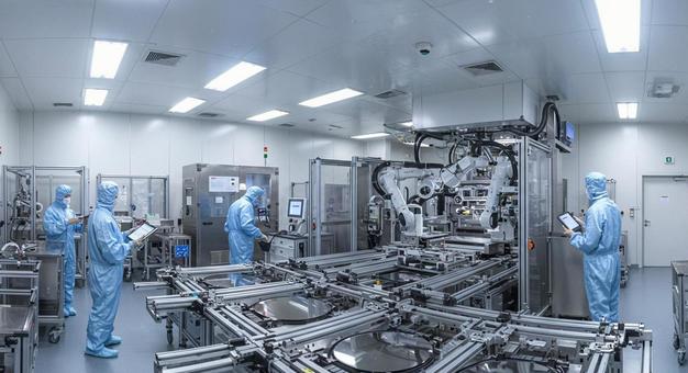 半導体組立てラインのウェハーハンドリング 半導体組立てラインのウェハーハンドリングの写真