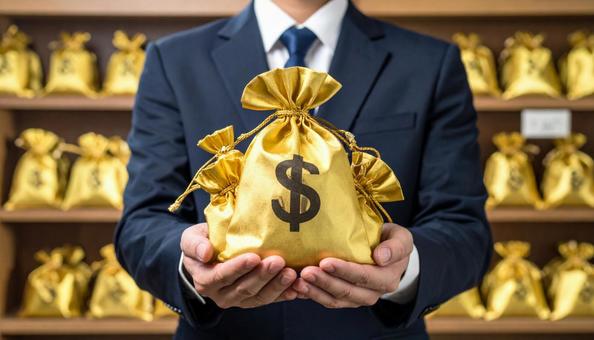 貯金イメージ　ビジネスマンの手にあるお金の写真