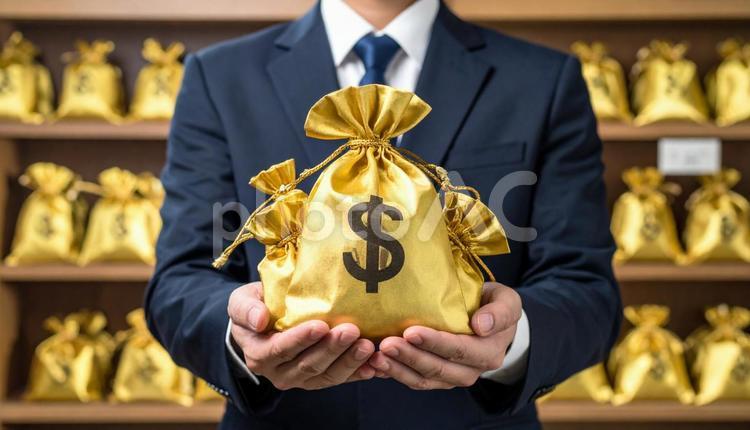 貯金イメージ　ビジネスマンの手にあるお金 貯金,融資,銀行の写真素材