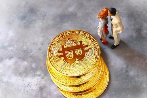 ビットコインとカップル ビットコインとカップル ビットコイン,仮想通貨,暗号資産の写真素材