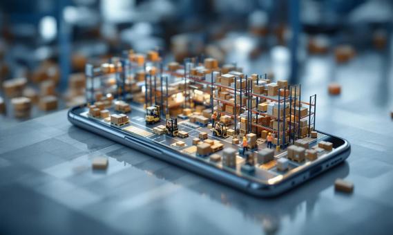 スマホ上のミニチュア工場倉庫の写真