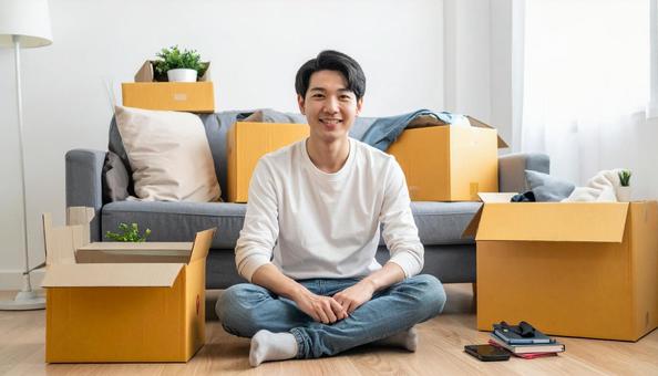 引越しをする若い日本人男性 引越しをする若い日本人男性の写真