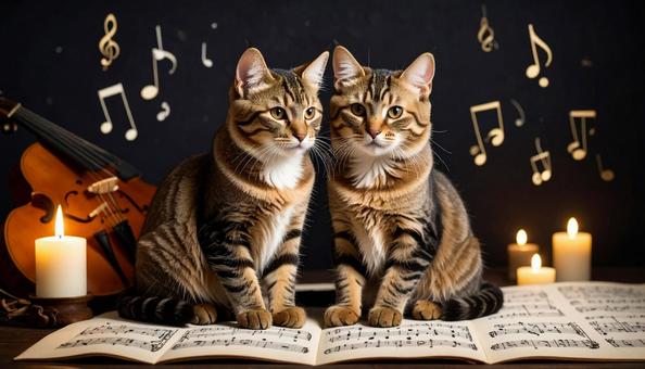 音楽を聴く猫たち 音楽を聴く猫たちの写真