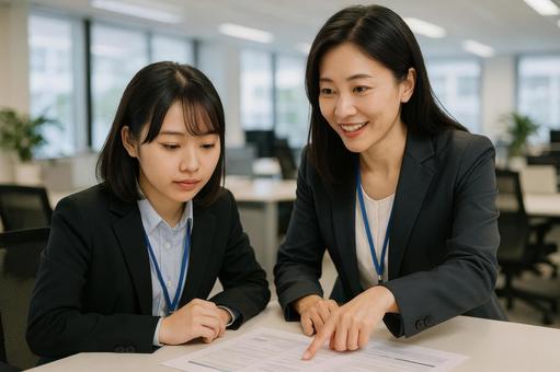 新人を指導する女性上司 新人を指導する女性上司の写真