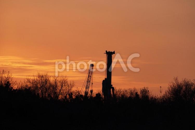 工事の風景 空,屋外,夕方の写真素材