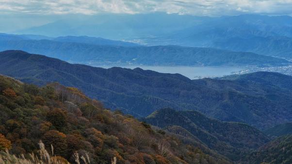 鷲ヶ峰から見る諏訪湖 霧ヶ峰,鷲ヶ峰,諏訪湖の写真素材