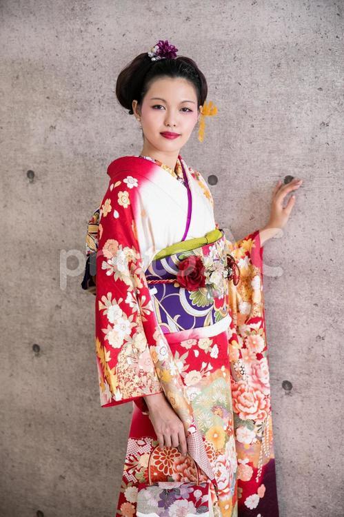 振袖を着た女性　kimono 成人式,着物,和装の写真素材