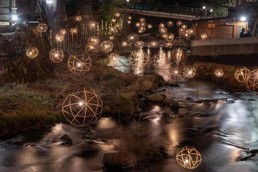 黒川温泉の湯あかり 熊本,熊本県,日本の写真素材