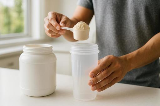 プロテインを準備する手元の写真