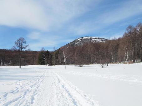 雪景色・冬の湯の丸山 雪景色・冬の湯の丸山 湯の丸山,山頂,看板の写真素材