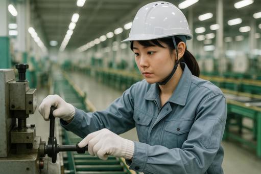 工場で作業する女性職員の写真