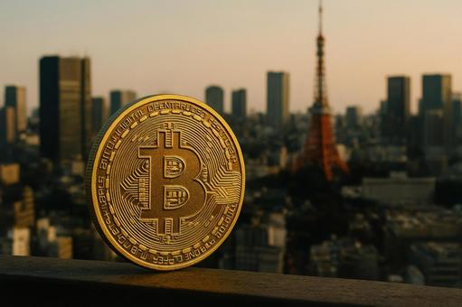 東京街並みとビットコイン 東京街並みとビットコインの写真
