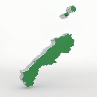 島根県(緑:左25度:影あり) 島根県(緑:左25度:影あり) 島根県,松江市,立体の写真素材