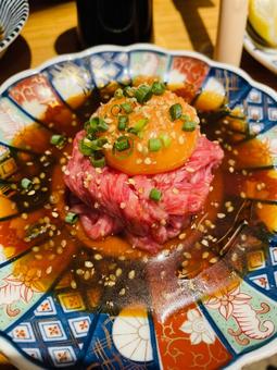 ユッケ ユッケ ユッケ,肉,お肉の写真素材