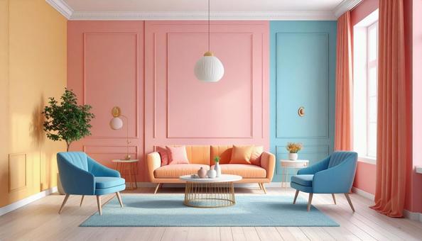 ポップでカラフルなリビングルーム ポップでカラフルなリビングルームの写真