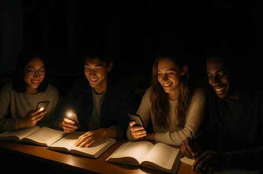 夜の図書館での勉強仲間 夜の図書館での勉強仲間の写真