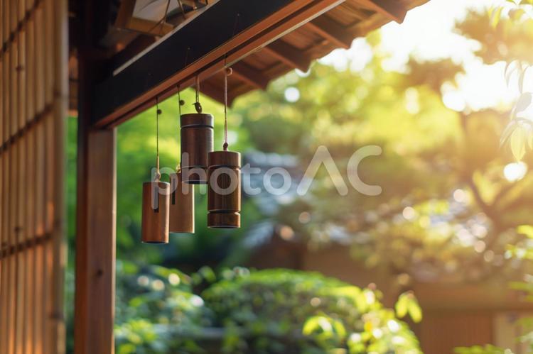 風鈴と縁側の夏の夕暮れ 風鈴,夕方,夏の写真素材