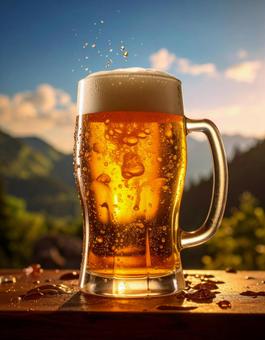 空背景のビールジョッキの写真