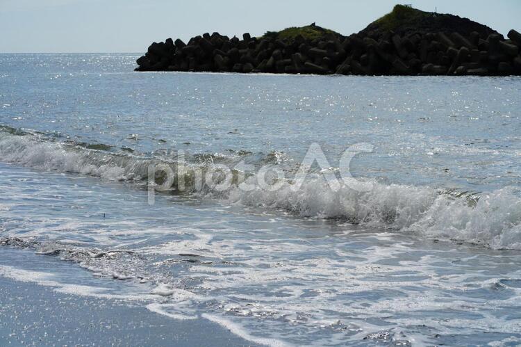 波の風景　秋 波,砂浜,海岸の写真素材