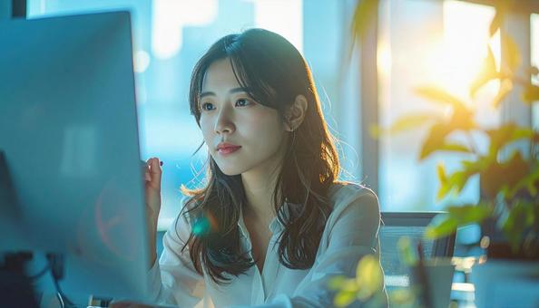 PC作業をするビジネスマン PC作業をするビジネスマンの写真