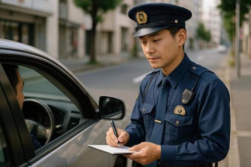 交通違反を注意する警察官 交通違反を注意する警察官の写真