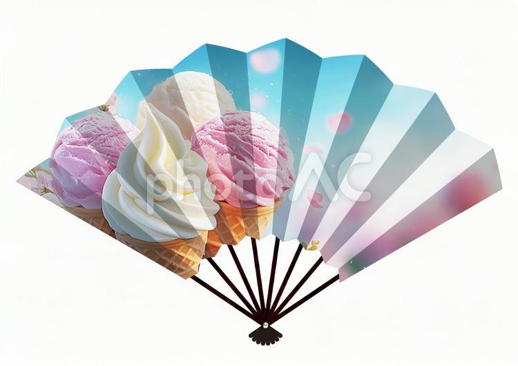 納涼扇子（アイスクリーム扇子） 扇子,扇,アイスの写真素材