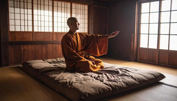 病気で寝床に着く僧侶 病気で寝床に着く僧侶の写真