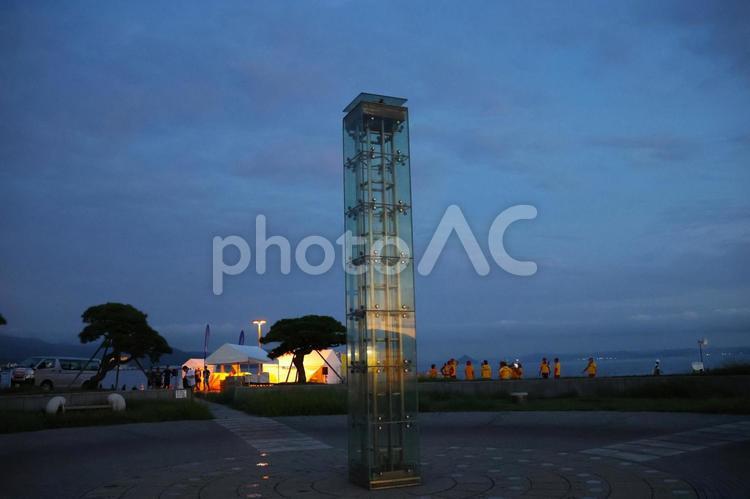 ９月上旬の高松トライアスロンの朝の風景 背景,朝,早朝の写真素材