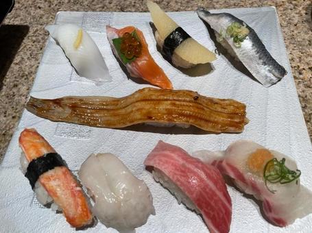 握り盛り合わせ アナゴ 握り寿司 寿司 握り盛り合わせ アナゴ 握り寿司 寿司の写真