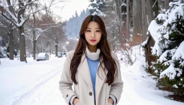 冬の雪の中の可愛い女性 冬の雪の中の可愛い女性の写真