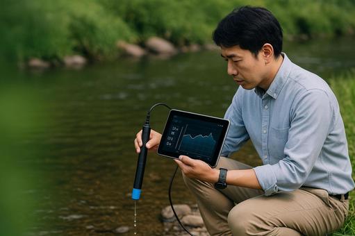 水質トレーサー点検 河川脇水中センサー 水質トレーサー点検 河川脇水中センサーの写真