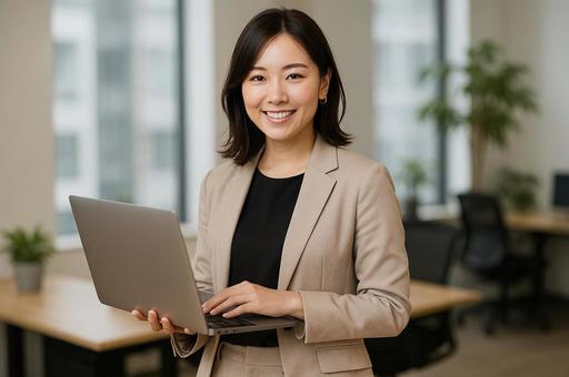 パソコンを持つ女性会社員 パソコンを持つ女性会社員の写真