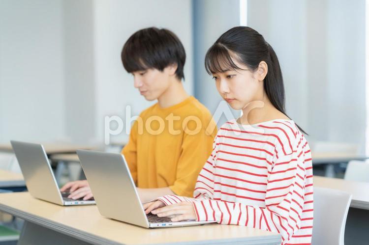 勉強をする男女の大学生 塾,教育,大学生の写真素材