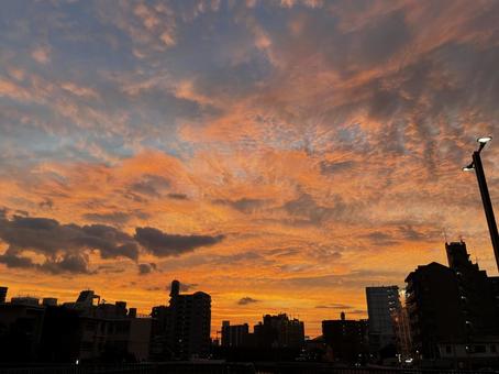 夕焼けに染まる街 夕焼けに染まる街の写真