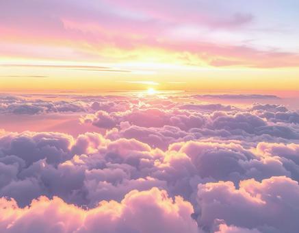 夕日に照らされる雲海 夕日に照らされる雲海の写真
