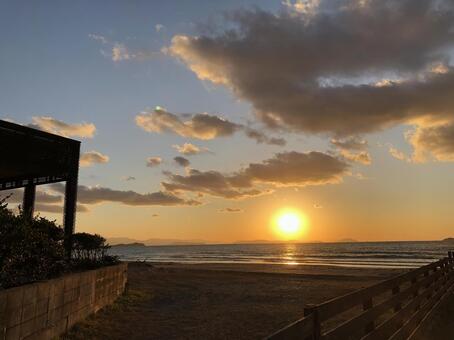 福岡 福間海岸の夕日 福岡 福間海岸の夕日の写真