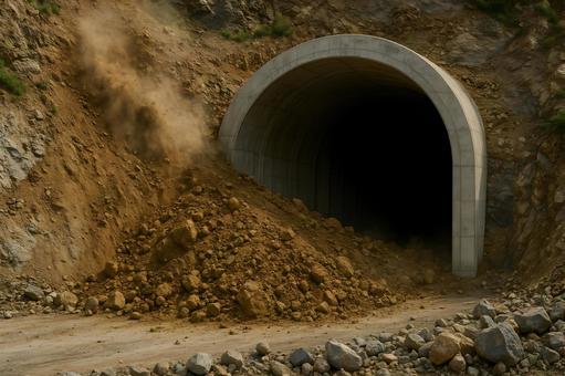 トンネル入口の土砂 トンネル入口の土砂の写真