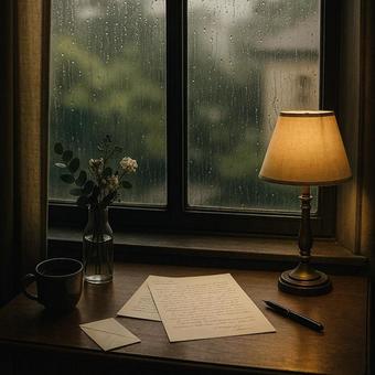 雨の日に窓辺で手紙を読む 雨の日に窓辺で手紙を読むの写真