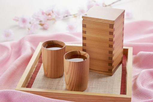 花見酒イメージ 花見酒,日本酒,さくらの写真素材