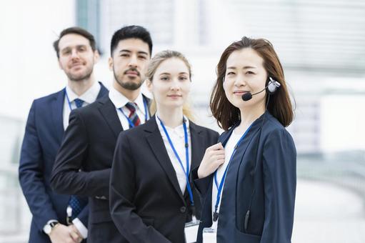 Operator wearing a headset, operator, female, call center, JPG