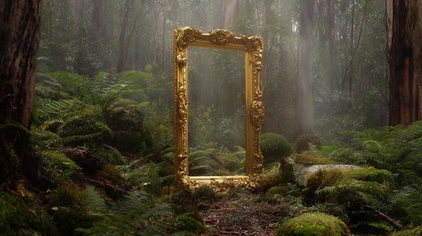 森の中の金色の額縁の写真