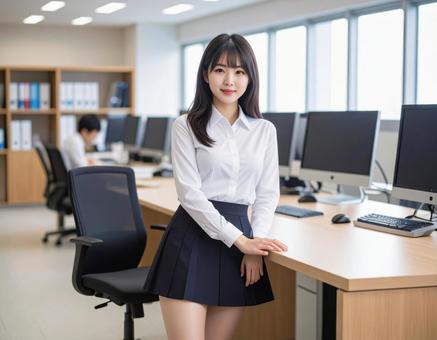 パソコンとビジネス女性 パソコンとビジネス女性の写真