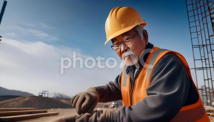 建設現場で働くシニア男性 工事現場,シニア,男性の写真素材