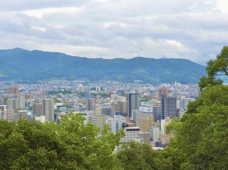 松山城から勝山町方面を見下ろす 松山市,勝山町,大街道の写真素材