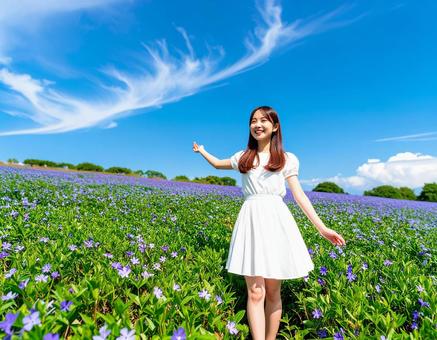 ニチニチソウよ!夏空と笑顔の彼女 ニチニチソウよ!夏空と笑顔の彼女の写真