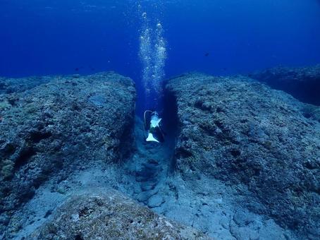 沖縄の海とダイバー 沖縄ダイビング,ダイビング,地形の写真素材