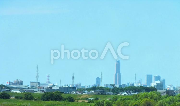 アクトタワー　浜松の遠景　天竜川橋上から 景色,風景,浜松市の写真素材